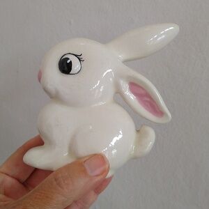 Vintage Ceramic Hand Painted Bunny Rabbit 4.5" Tall Kitsch Cartoon Cute